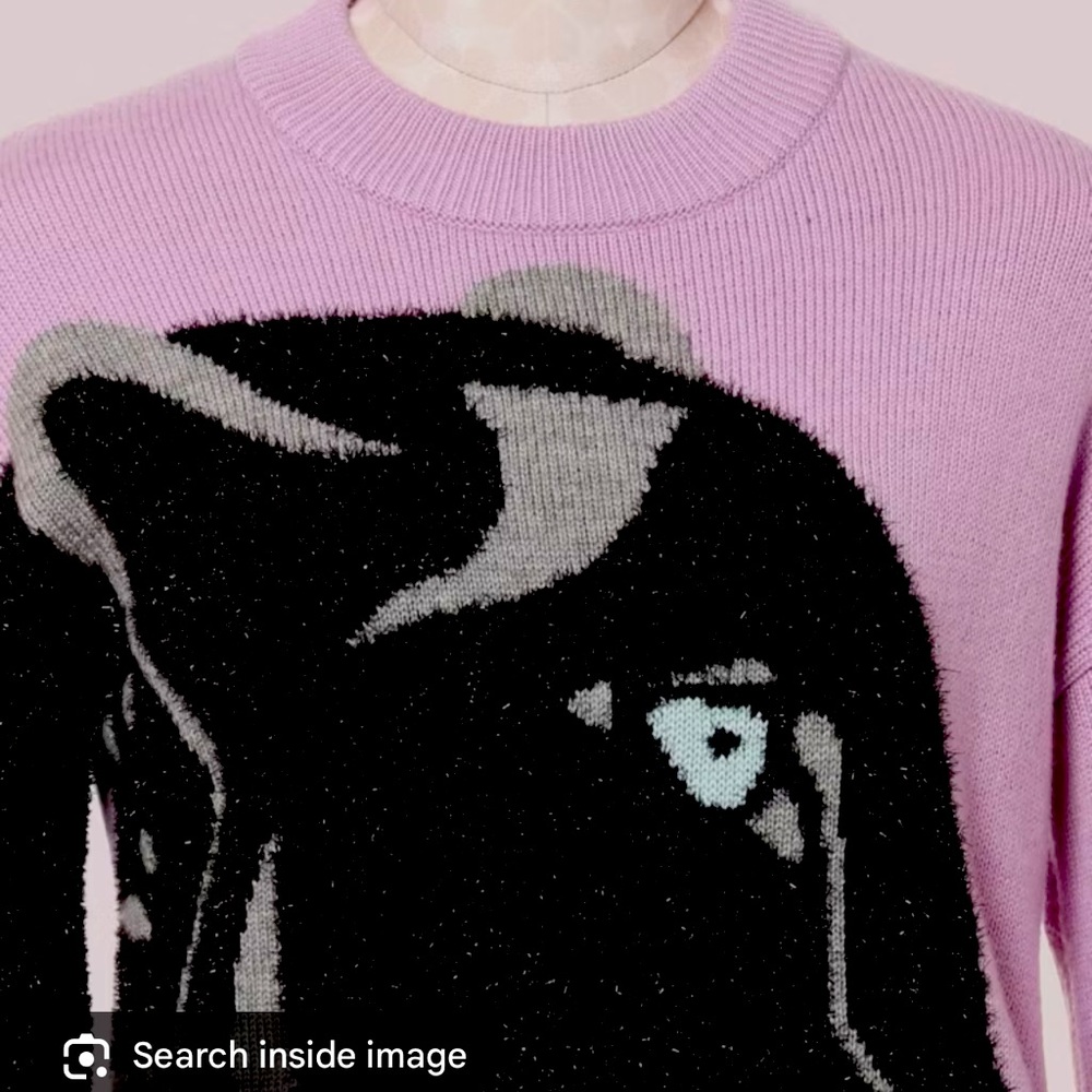 Kate Spade Lilac Tinsel Panther Crewneck Sweater Size M